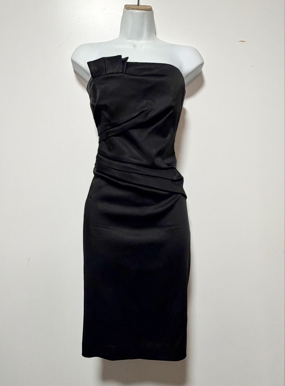 White House Black Market Satin Strapless Asymmetrical Ruched Pencil Dress Sz 4